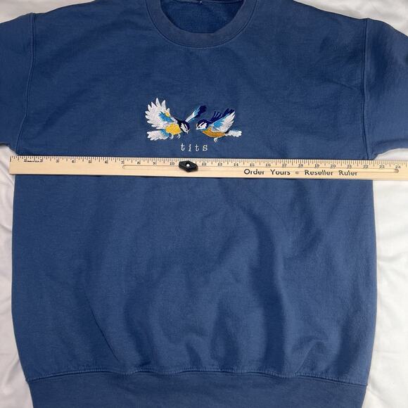 Titmouse Sweatshirt Unisex Size M? Blue Birdwatcher Embroidered Funny Silly - Picture 9 of 15